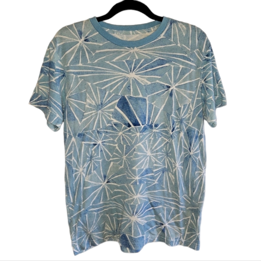 RVCA Men's Small Short Sleeve Shirt Geometric Watercolor Print Blue White Tee